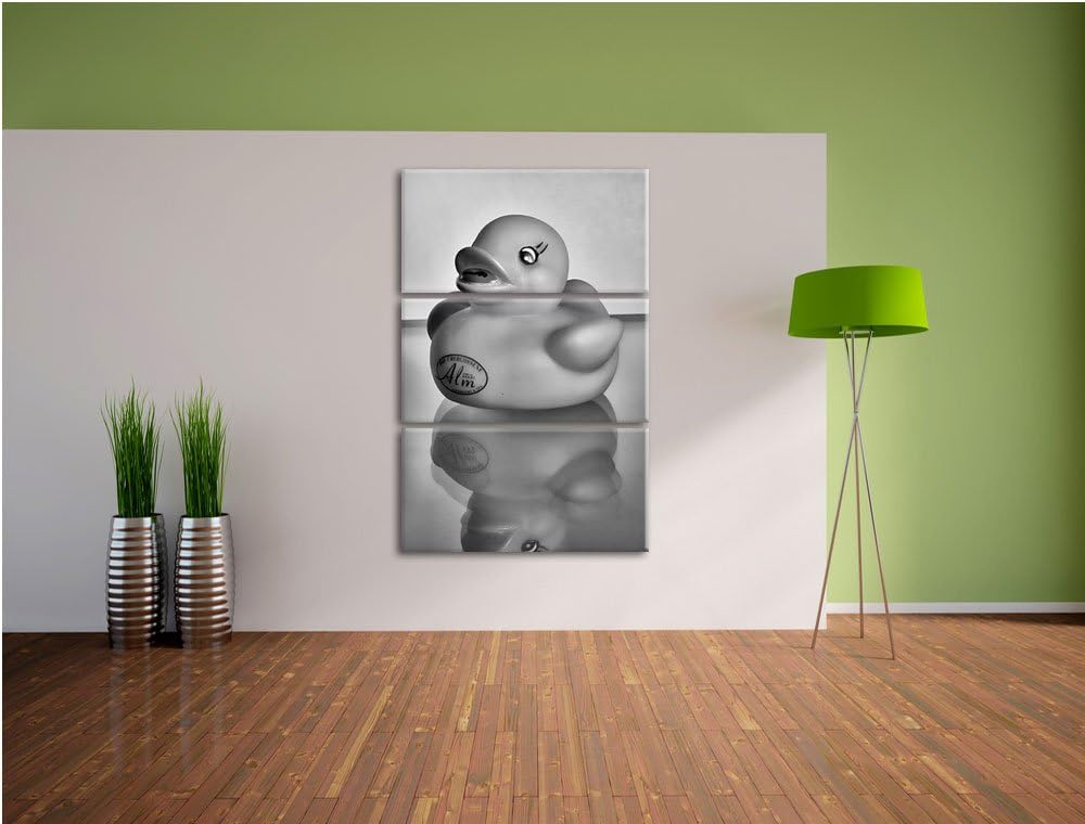 Pixxprint graues Quietsche Entchen als Leinwandbild/Grösse: 3 Teilig (120x80) cm/Wandbild/Kunstdruck