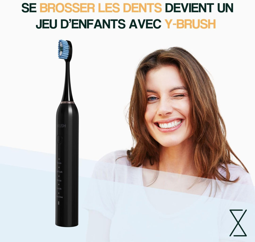 Y-Brush CleanMate Elektrische Schallzahnbürste, wiederaufladbar, USB-C – 2 Monate Akkulaufzeit – 5 P