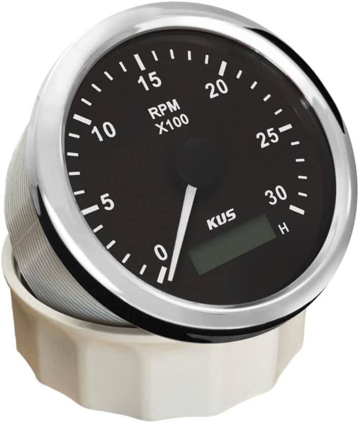 KUS Wasserdichte Drehzahlmesser Drehzahlmesser Mit Betriebsstundenzähler 3000 RPM 85mm 12 V / 24 V M