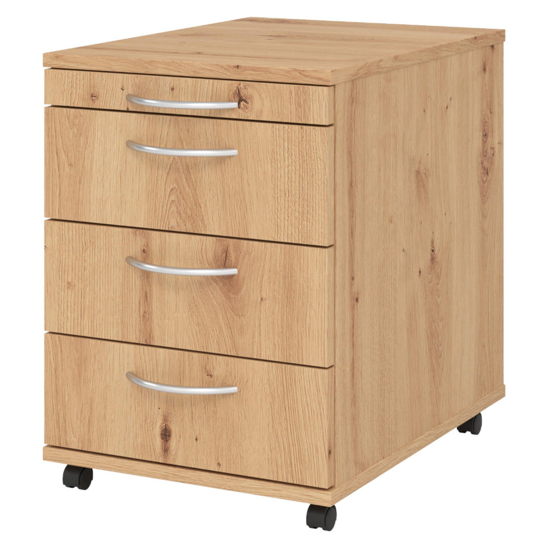 bümö Basic Rollcontainer mit Schubladen, Container aus Holz in Asteiche - Rollwagen für's Büro als S