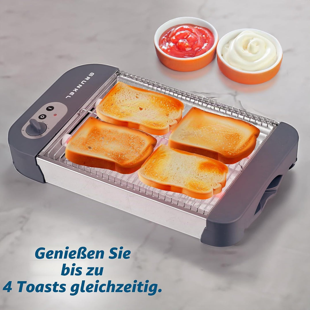 Grunkel - Flat toaster for all types of bread and baked goods with 600 W power, toast timer with 6 l