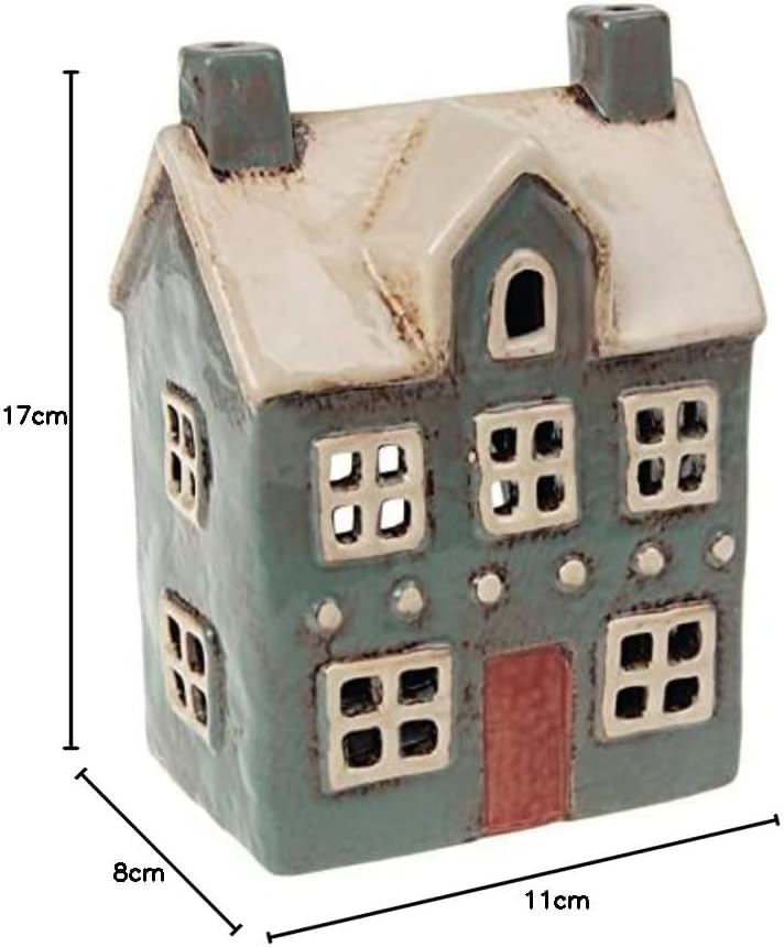 Village Pottery Teelicht, traditionelles Haus, Grau