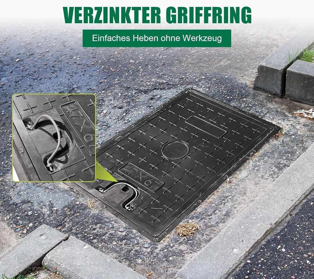 GFK-Schachtabdeckung ohne Rahmen mit Griff - 600 x 400 x 40 mm Schachtabdeckung Kanaldeckel Deckel f