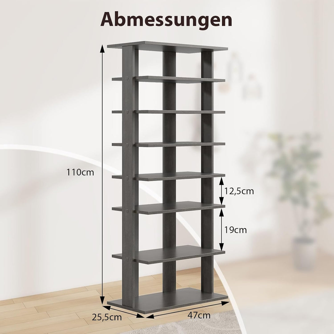COSTWAY 8 stufiges Schuhregal schmal, Schuhschrank aus Holz höhenverstellbar, Schuhständer Schuh-Org