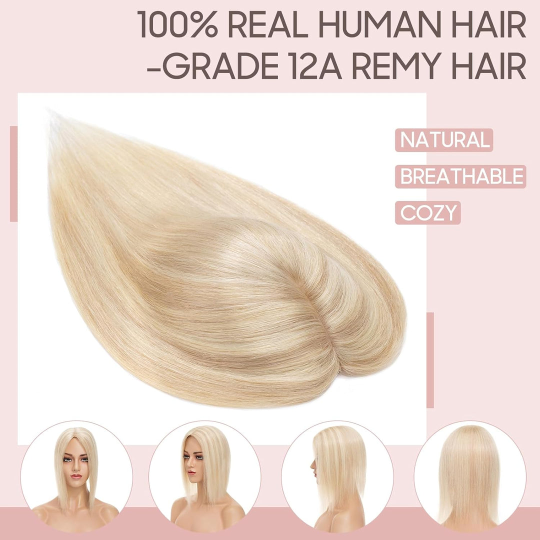 Silk-co Haarteile Echthaar, 10x12cm Haartopper Clip in Extensions Echthaar Topper Haarverlängerung,