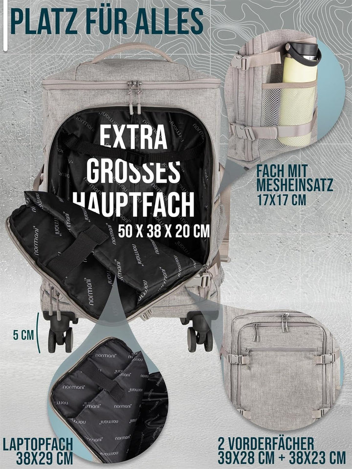 normani Reiseset Trolley mit Rucksackfunktion und kleiner Rucksack - 38 L Reisetrolley + 5 L Backpac