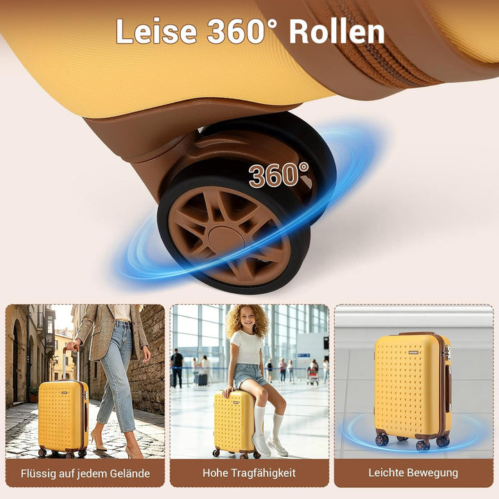 KONO Koffer Trolley Mittelgross Hartschalenkoffer Reisekoffer von ABS Hartschalen Handgepäck mit 4 S