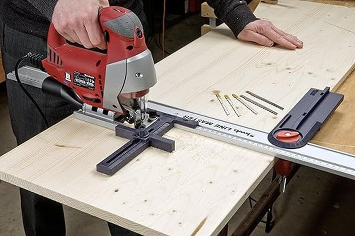 kwb LINE-MASTER Präzisionslineal 800 mm, Vorteils-Set mit Führungsschiene, Sägeführung, Winkelanschl