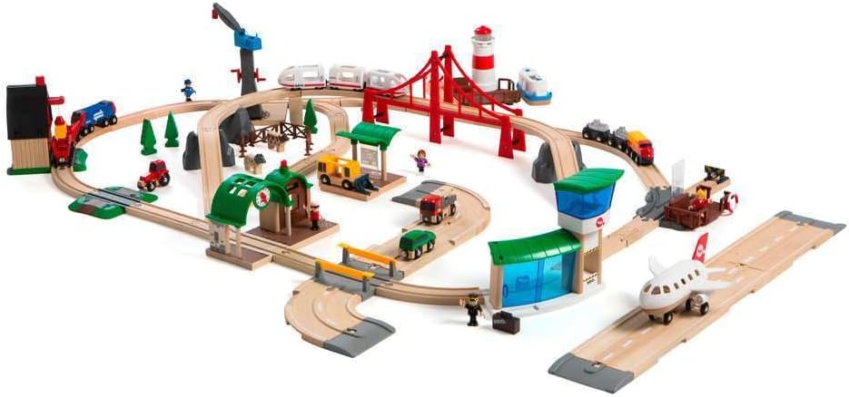 BRIO 33766 - Grosses Premium Set, Kunststoffboxen, Bauernhof Tiere & World 33884 Batterie-Dampflok m