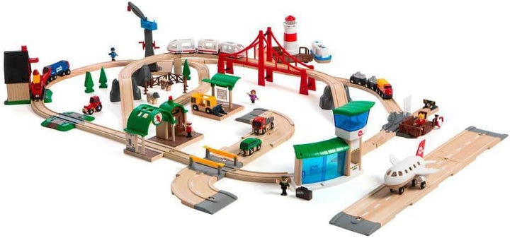 BRIO 33766 - Grosses Premium Set, Kunststoffboxen, Bauernhof Tiere & World 33884 Batterie-Dampflok m