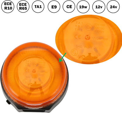 AGRISHOP 12V/24V LED Kabellos Blitzleuchte Mit Magnetfuss,36LED 2Modus Amber Blinkleuchte Orange Gel