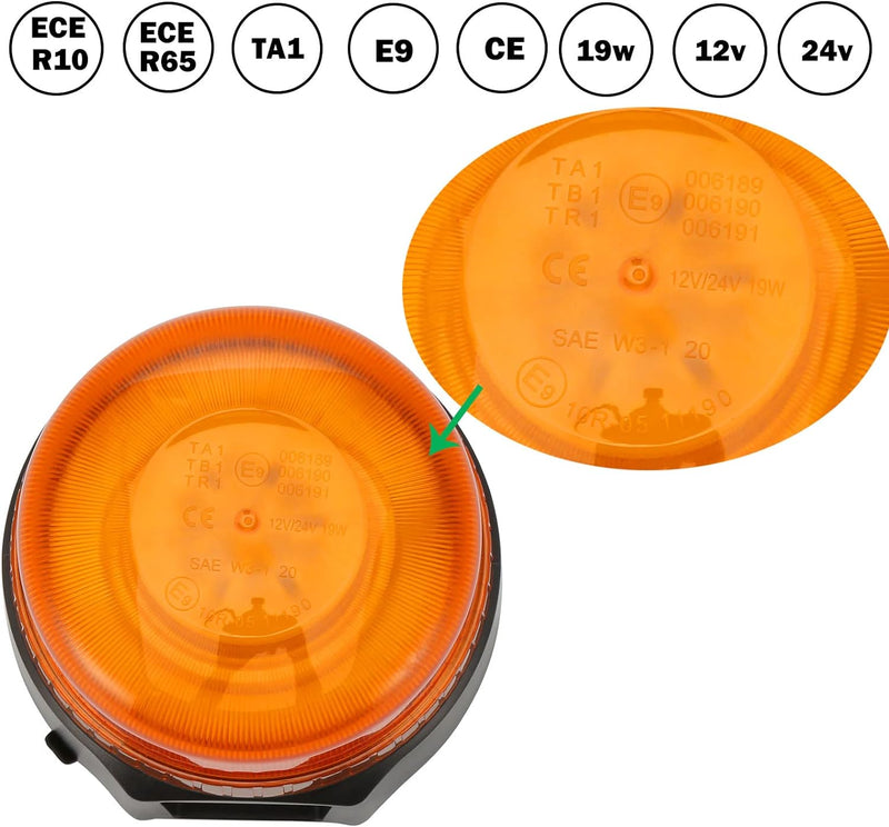 AGRISHOP 12V/24V LED Kabellos Blitzleuchte Mit Magnetfuss,36LED 2Modus Amber Blinkleuchte Orange Gel