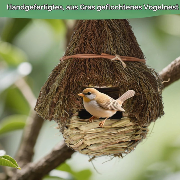 2 Stück Handgewebte Gras Vogelnester, Hängendes Vogelhaus, Vogelnest Hausgarten, Nisttaschen für Vög