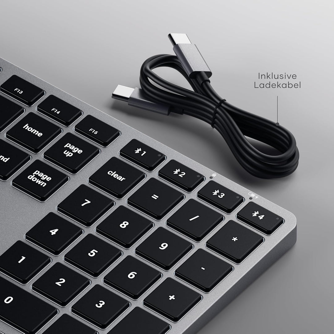 SATECHI Slim X3 Kabellose Bluetooth Tastatur - Hintergrundbeleuchtung & Ziffernblock – Multi-Device