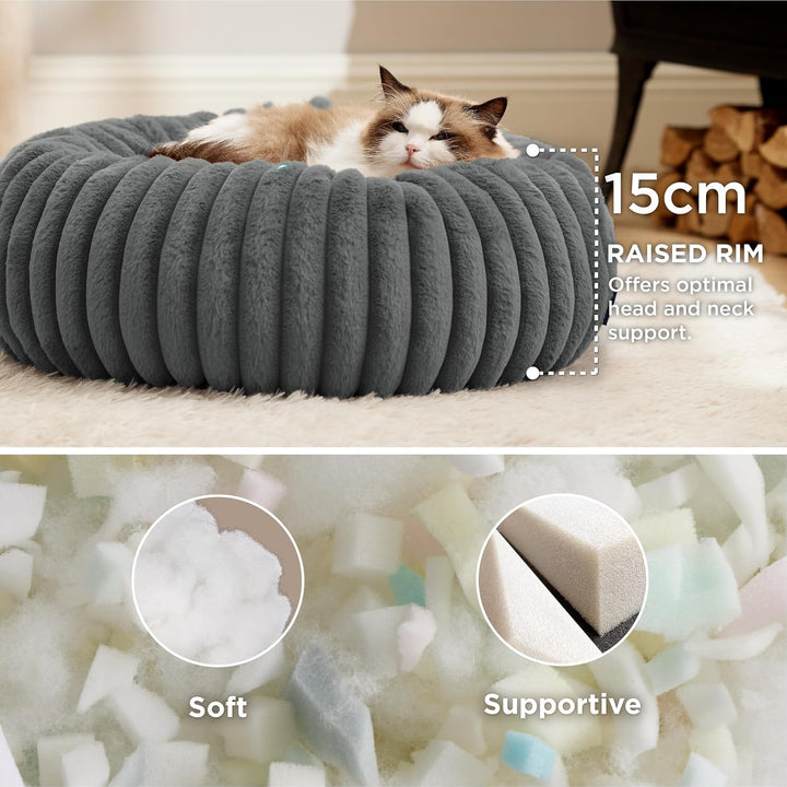BEDSURE orthopädisches Katzen Bettchen - Flauschiges Donut 51x51x15cm rundes Katzensofa mit waschbar