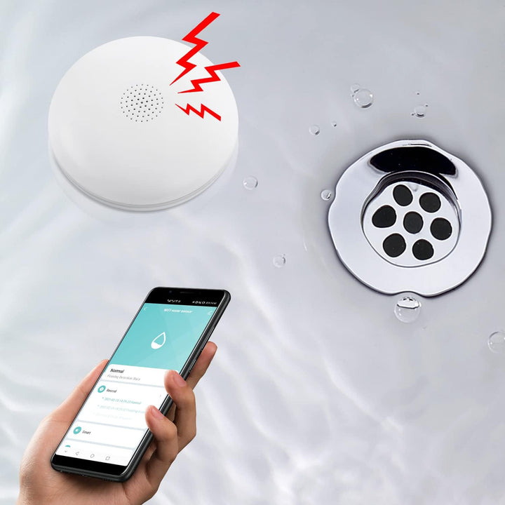HEIMAN Wi-Fi Wasseralarm,WLAN Wassermelder mit Batterie,Smart Wassersensor,75 dB WiFi-2.4Ghz für Küc