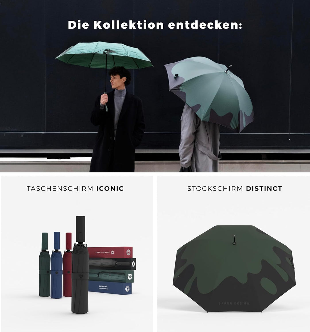 Sapor Design Regenschirm Stockschirm sturmfest Auf-Automatik windsicher | XXL gross & stabil für 2 P