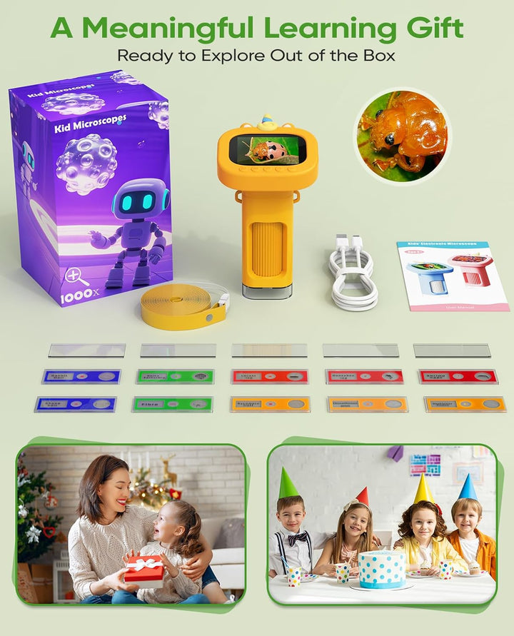 1000X Mikroskop für Kinder Taschenmikroskop Digital: 4K Handmikroskop für Kinder mit 2.4" Bildschirm