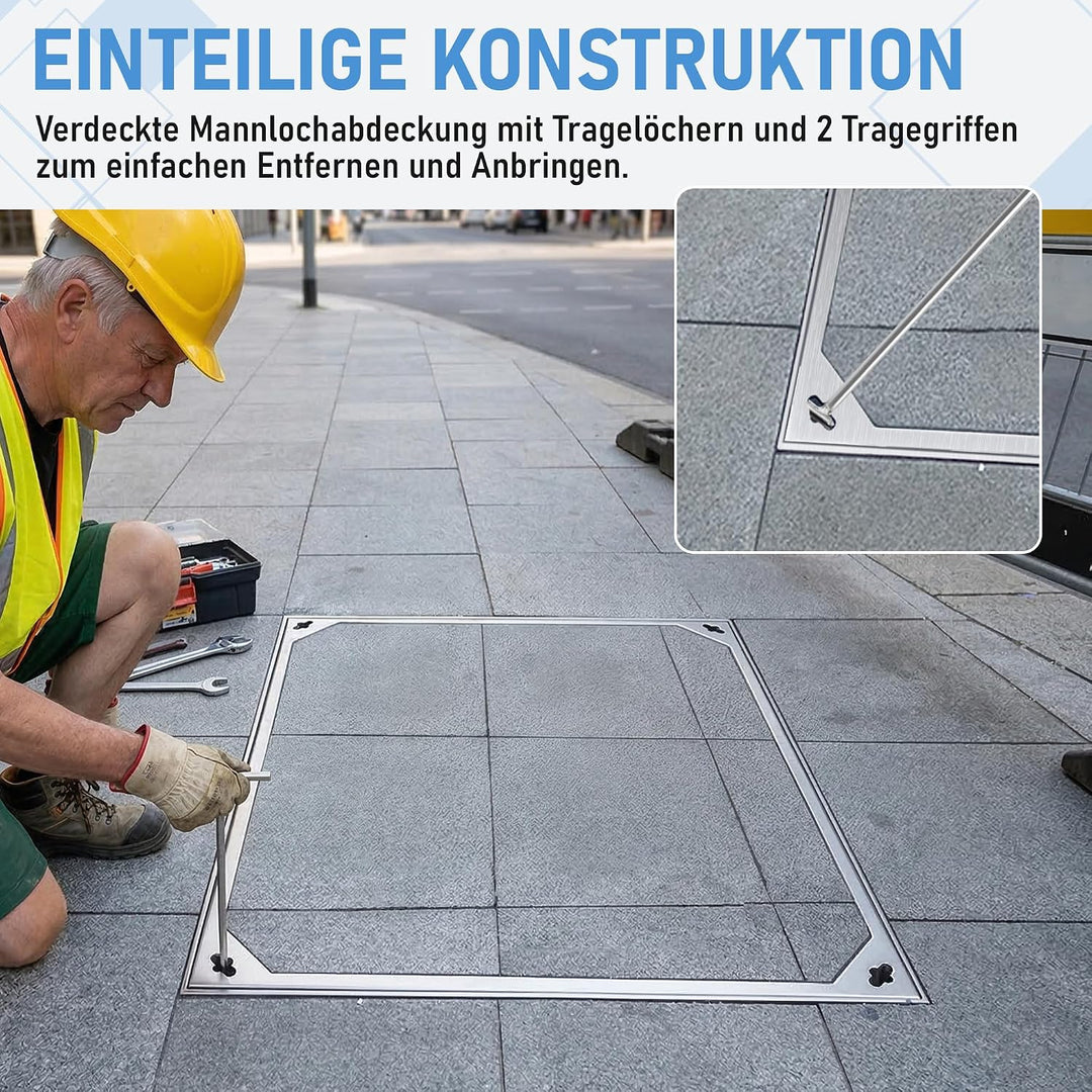 Schachtabdeckung 300 x 300mm mit Rahmen Versenkte 201 Edelstahl Schachtdeckel mit 2 Handgriffe Unsic