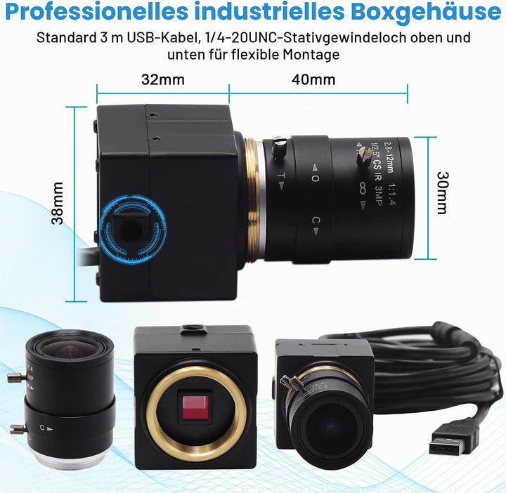 ELP USB-Kamera 1080P 2,8–12 mm 4-Fach optisches manuelles Zoomobjektiv, 2 MP USB-Kamera mit CMOS OV2