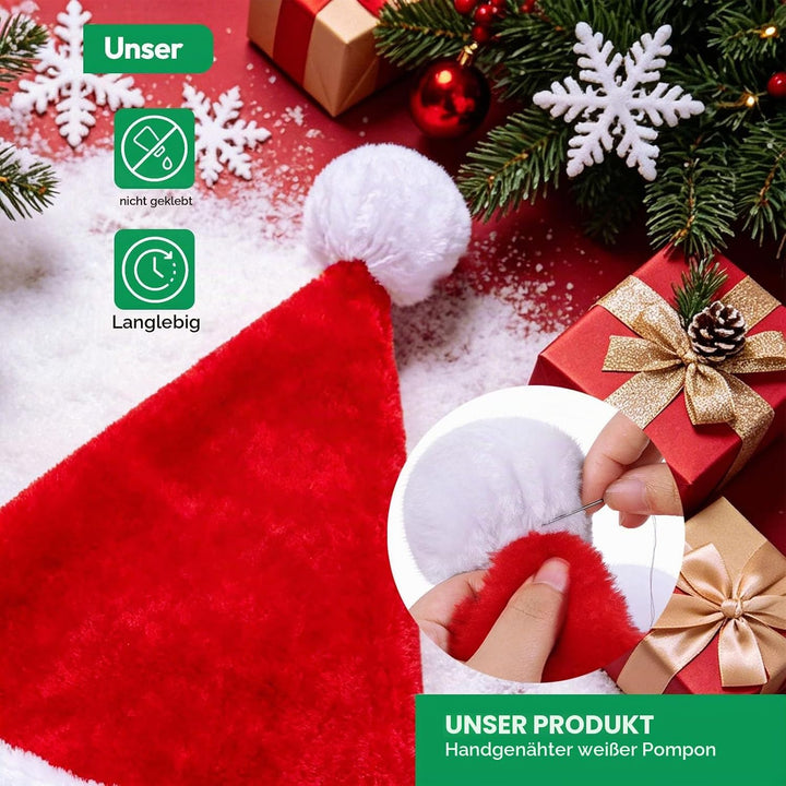KONVINIT Weihnachtsmütze Nikolausmütze Erwachsene Plüsch Rand Weihnachtsfeier Rote Santa Mütze Nikol