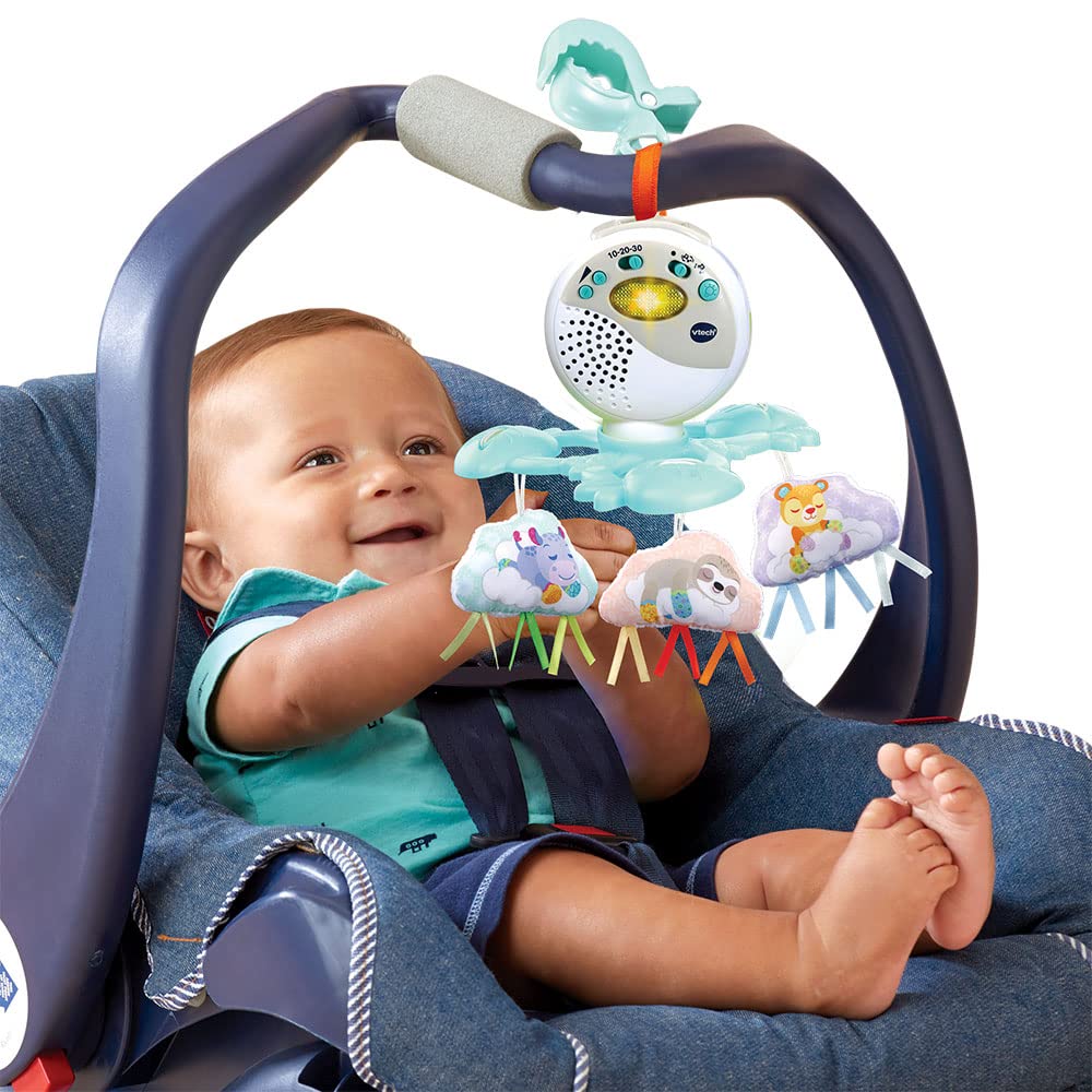 VTech - Mobilo Clip des Baby Loulous, Mobile Musical Babybett, Kinderwagen und Sitzschale, 3 Wolken