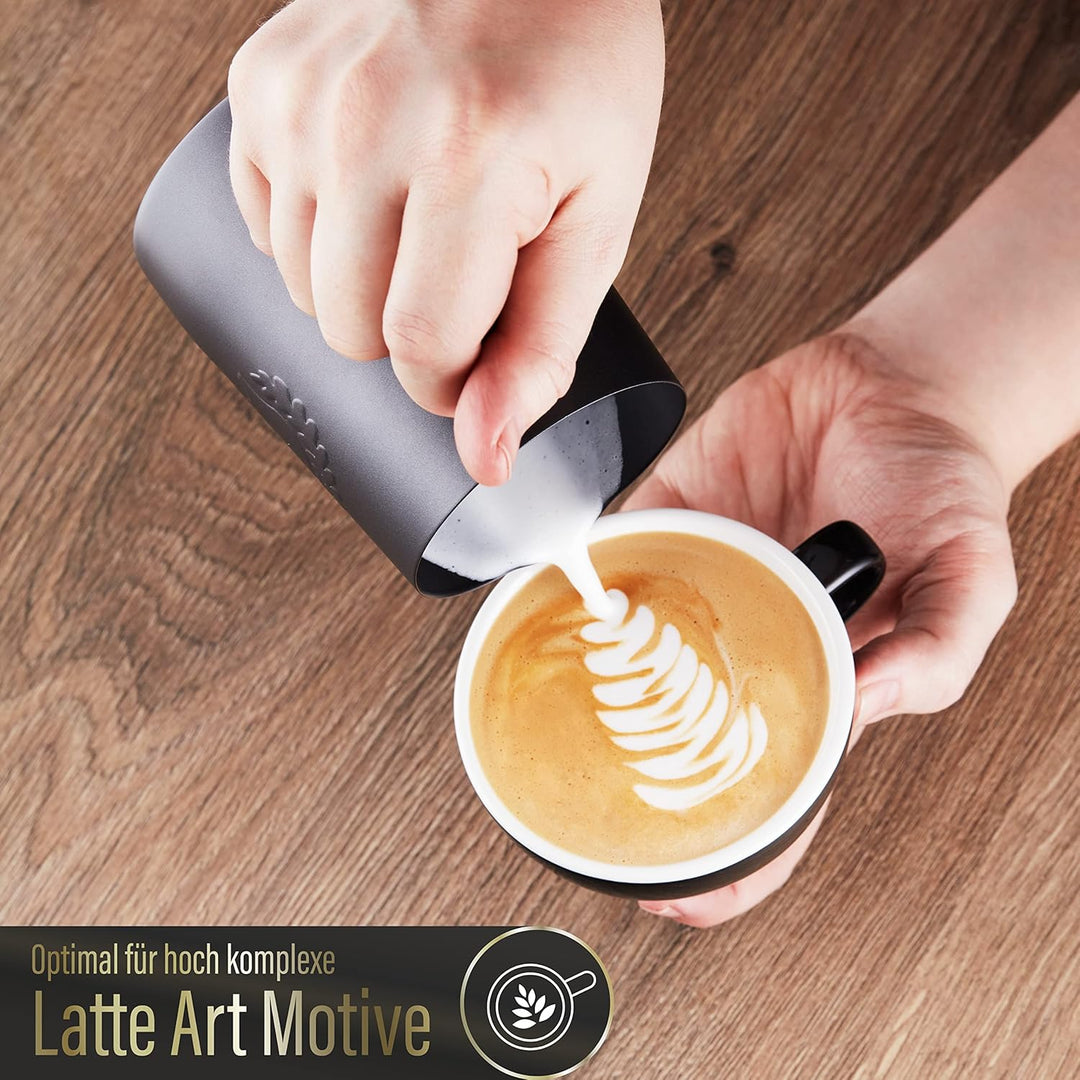 Barista Legends® Milchkännchen Edelstahl [600ml] ARES Schwarz- Barista Milchkännchen zum Milchaufsch