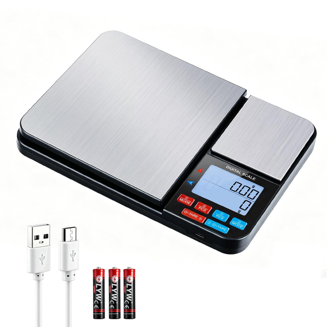 Wigearss Küchenwaage Digital mit Dual Plattform 10kg/1g und 500g/0.01g, Doppelfunktion Küchen Feinwa