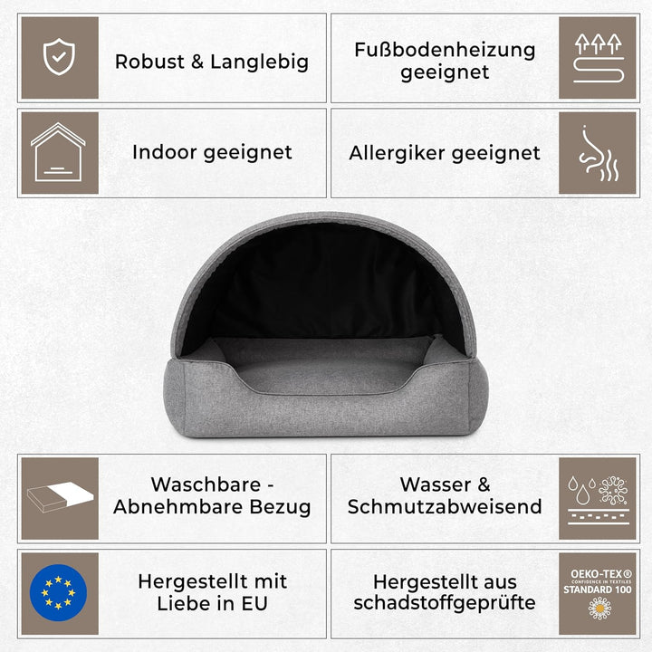 Bjird Hundebett &amp; Hundehütte in einem - Hundehaus mit Dach für kleine und mittelgrosse Hunde - Hunde