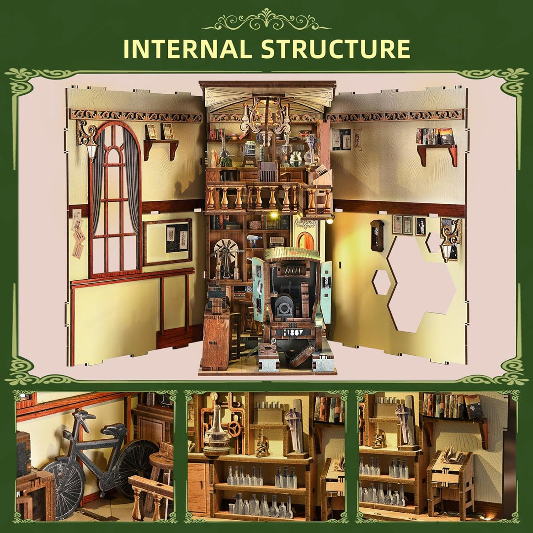 Book Nook Kit DIY Miniatur Kit Buchstütze 3D Holzpuzzle mit Staubschutzhülle für Bastelenthusiasten