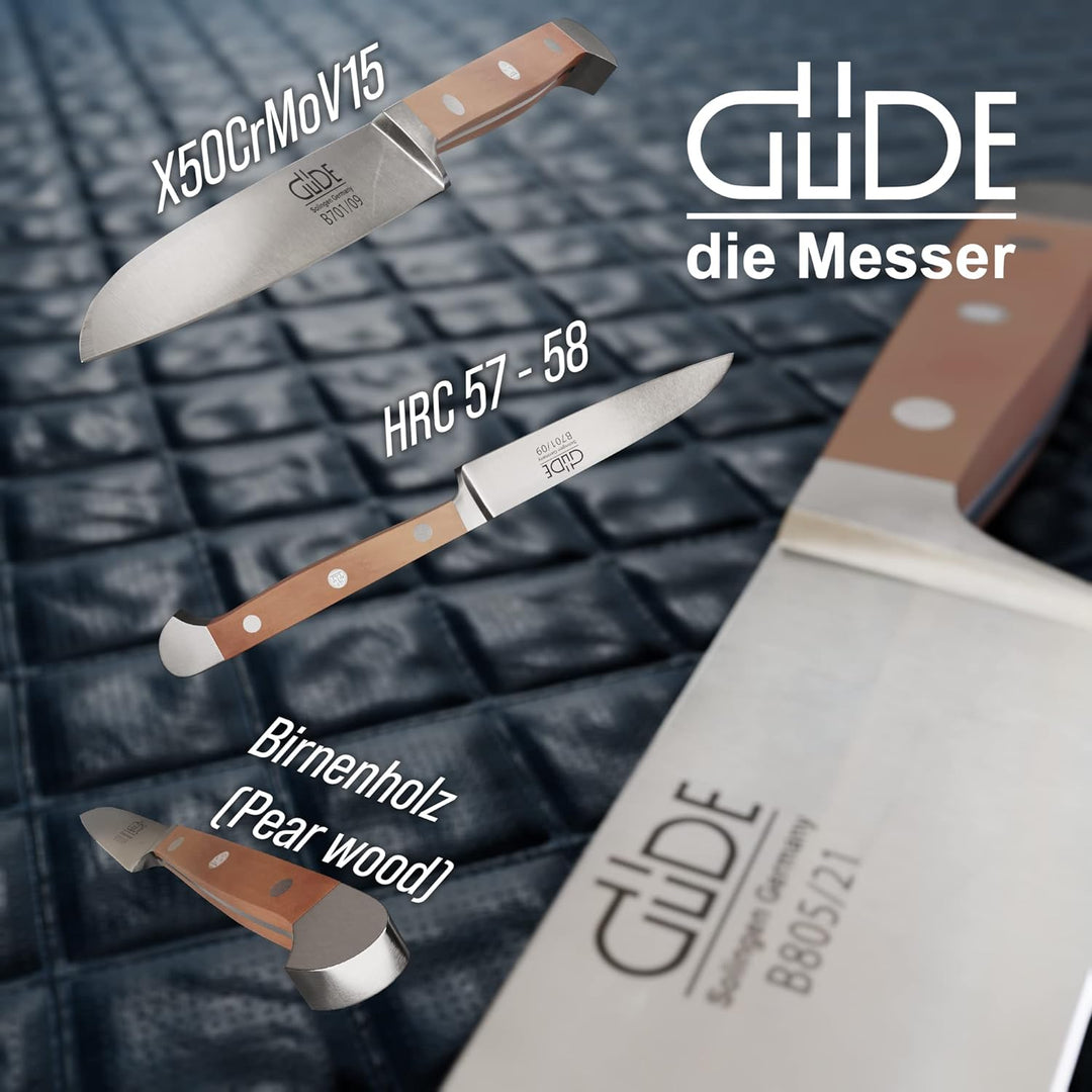 GÜDE Solingen - Gemüsemesser geschmiedet, 9 cm, Birnenholz, ALPHA BIRNE, Doppelkropf, Handmade Germa