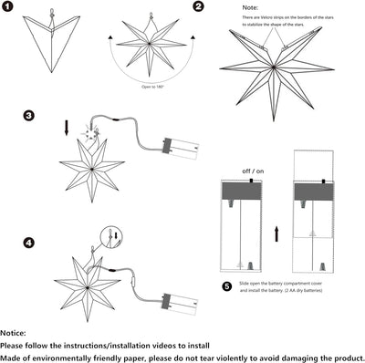 EANLOLY Papierstern zum Aufhängen, Weihnachtsstern Beleuchtet, 3D Leuchtsterne Fenster, Papiersterne