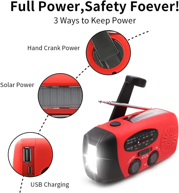 Kurbelradio, 2000mAh Notfallradio Solar Radio Power Bank, AM/FM Radio mit USB Handy Lader und Tasche