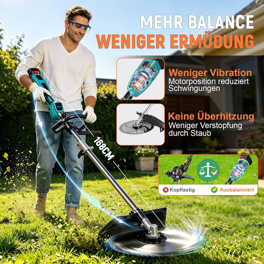 Rasentrimmer mit Akku, 4-in-1 Akku Rasentrimmer für Makita-Akkus, 950W Bürstenloser Motorsense mit 1