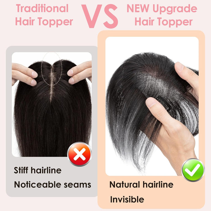 S-noilite Haar Toppers Echthaar Natürliches Schwarz - Toupet für Frauen mit Wispy Pony 100% Echthaar