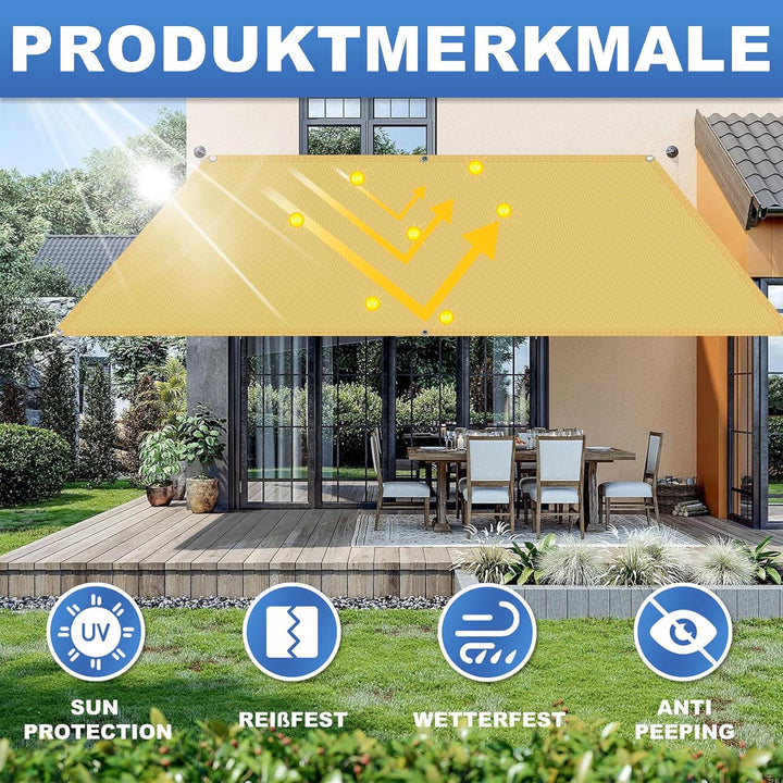 Sonnensegel Wasserdicht Rechteckig mit Ösen, Markisenstoff 95% UV Schutz, Sonnenschutz Markise Reiss