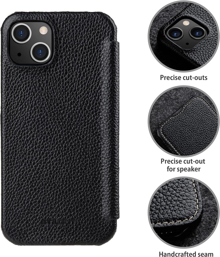 STILGUT Book Case kompatibel mit iPhone 13 Mini (5.4“) Hülle aus Leder zum Klappen, Klapphülle, Hand