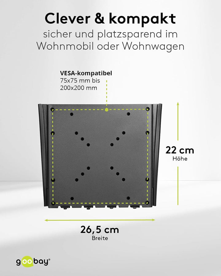 goobay TV-Wandhalterung Wohnmobil 23–42 Zoll, starr, ultraflach 18 mm, VESA 200x200, bis 30 kg, mit