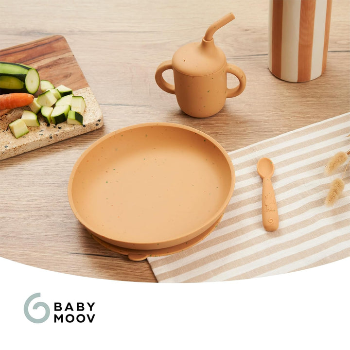 Babymoov Baby Geschirrset Little Arty - ab 9 Monate - 3er Set Silikon, Trinklernbecher, Teller mit S