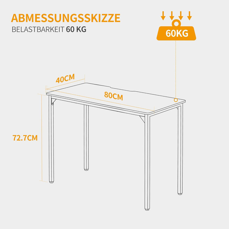 CubiCubi Schreibtisch Klein, 80 x 40 x 75 cm, computertisch PC Tisch, Heimbüro Schreibtisch, Küchent