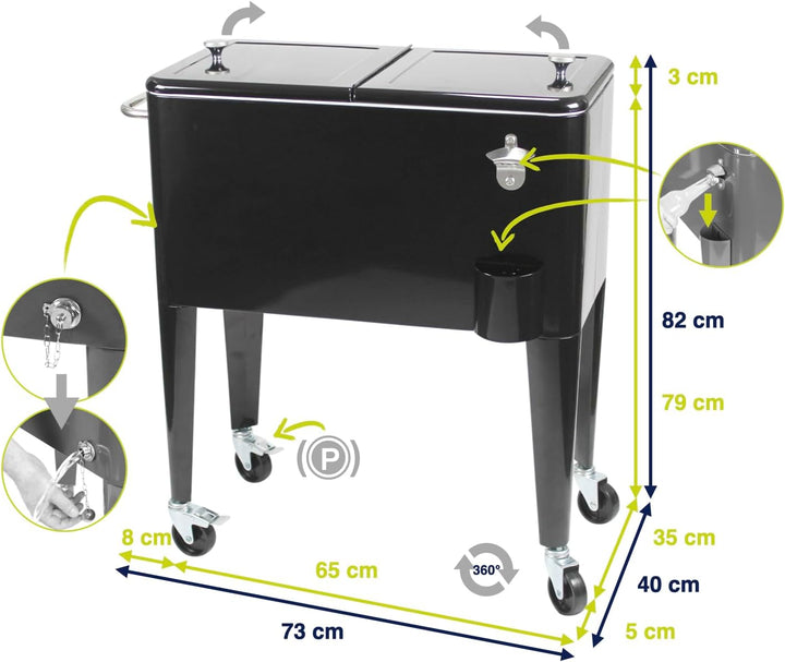 Kailua Cooler - Kühlbox, Kühlwagen, Getränkekühler Schwarz, Schwarz