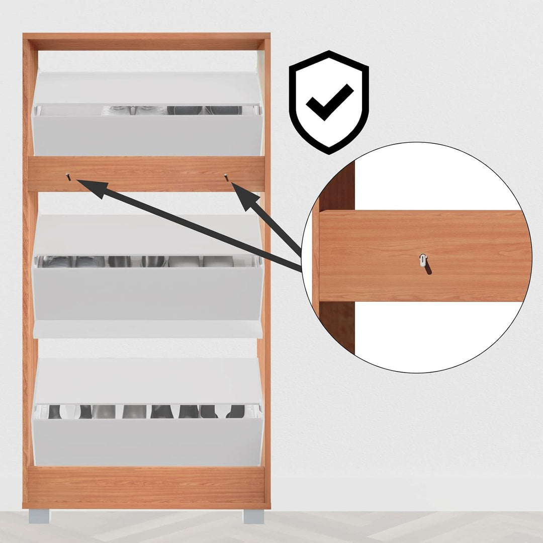 Casaria® Schuhschrank für 18 Paar Schuhe Schmal 115x60x25cm 3 Klappen Hoch Holz Geschlossen Kippsich
