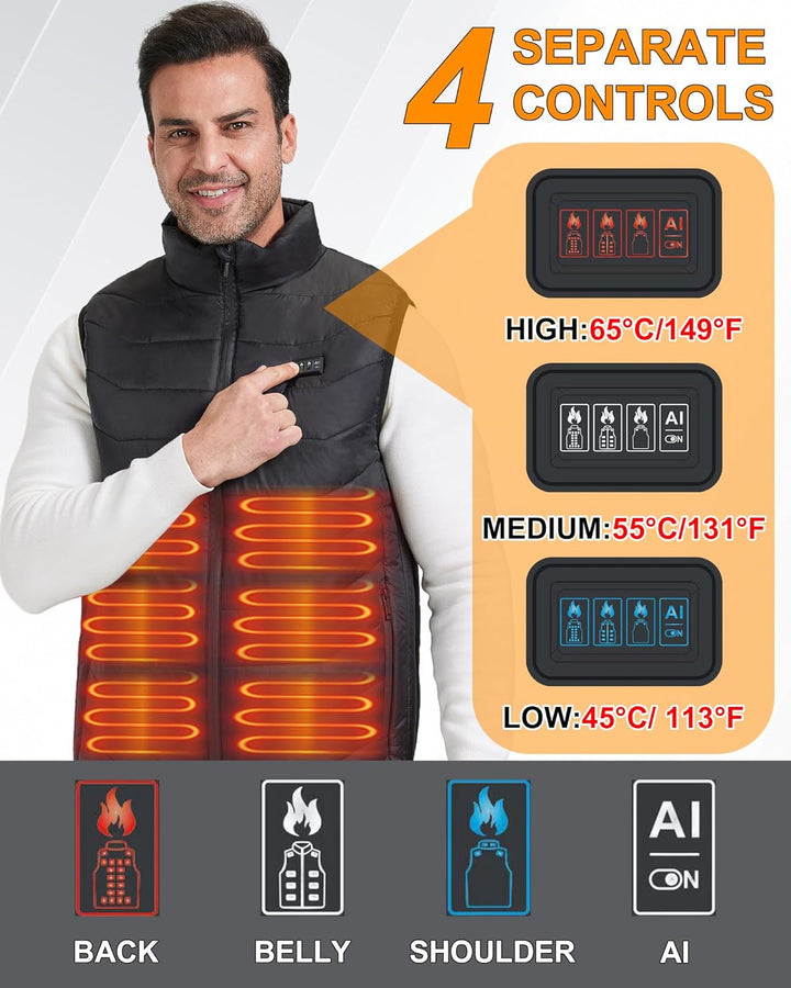 Beheizbare Weste Herren und Damen with 26 Heizbereiche – Heizweste with Kompatibel mit 5V/7.4V, schn
