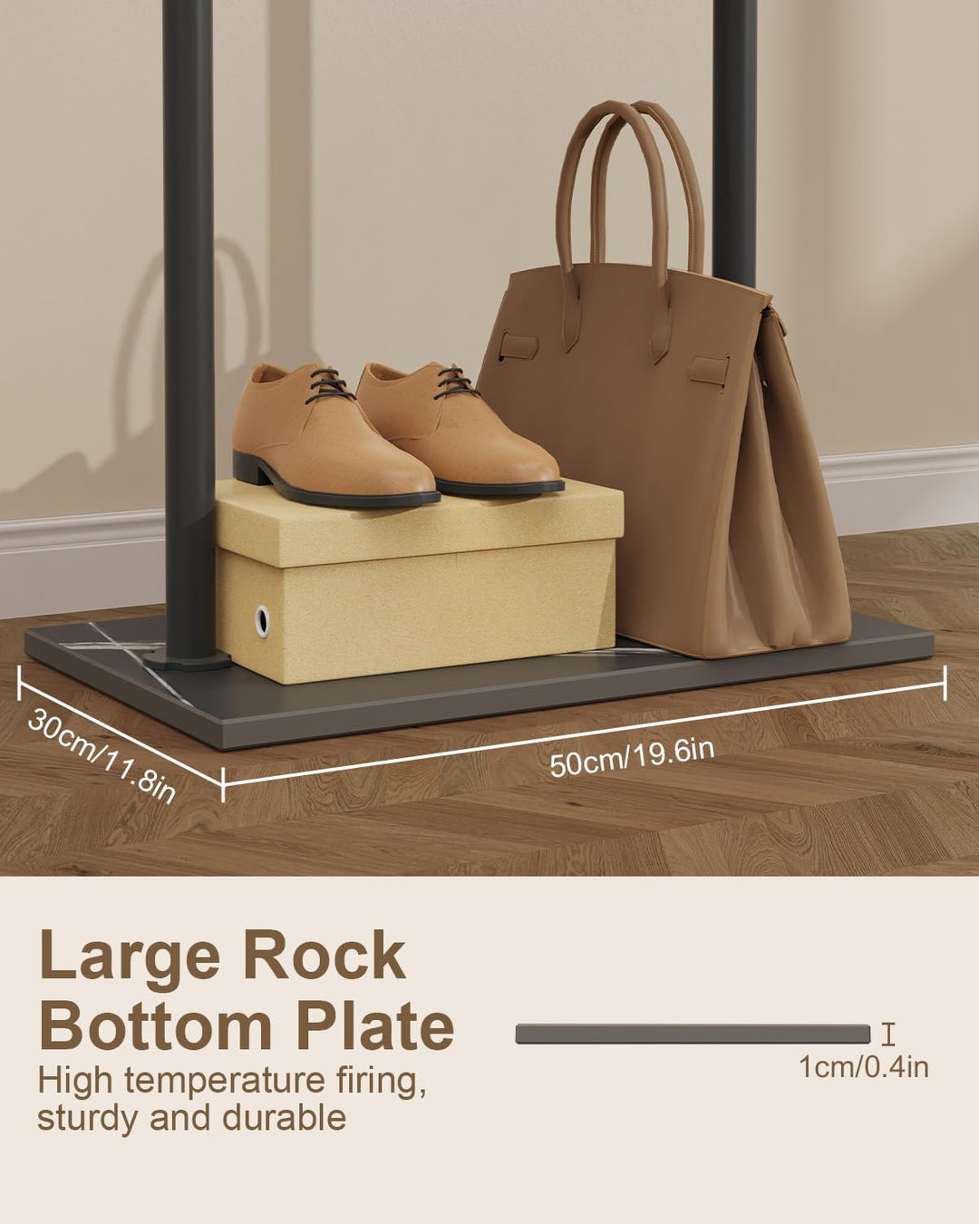 Stabil Metall Garderobenständer, Grosse Freistehend Kleiderbügel Stand mit Rock Slab Base und 2 Hake