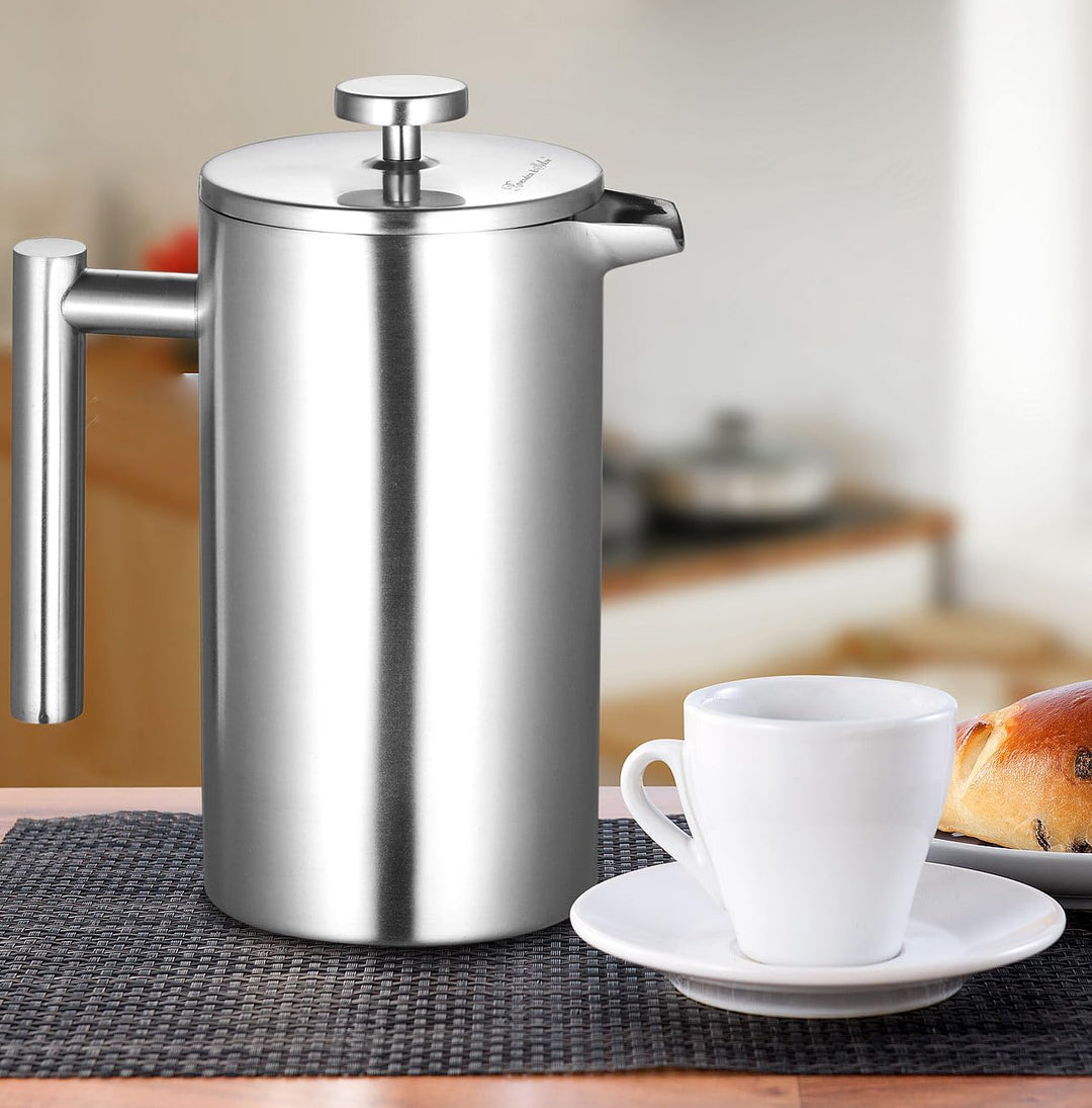 Rosenstein &amp; Söhne Frenchpress-Kanne: 2er Set French-Press, 1,5 Liter, doppelwandig, Edelstahl (Fren