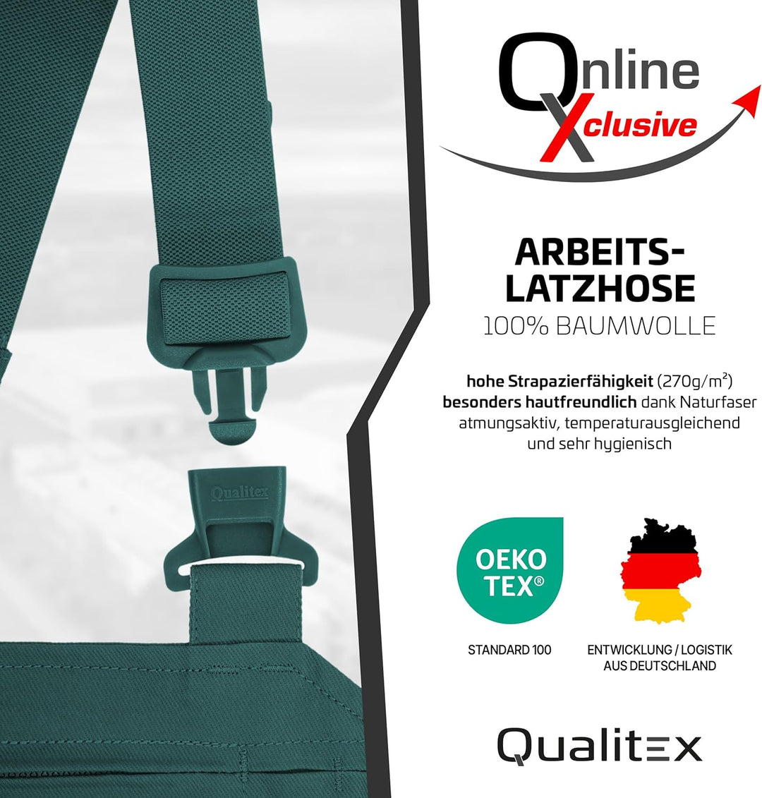 Qualitex Arbeits-Latzhose BW 270 42 Grün, 42 Grün