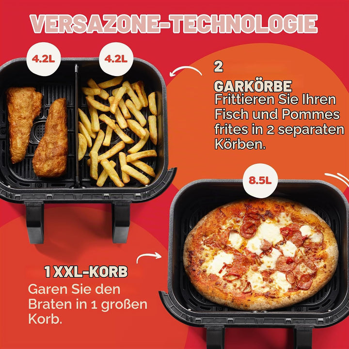 Instant Pot – Versazone Dual Black Heissluftfritteuse – Gross 8,5 l, Familiengrösse – Einzelner Dopp