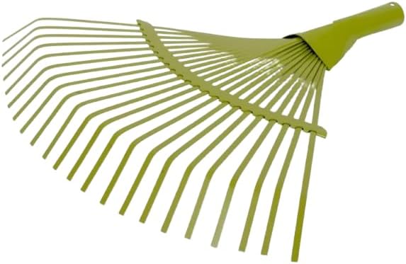 2X Metall Laubbesen mit 22 flachen Zinken, Gartenrechen Laubrechen, Breite: 42cm, grüner Rechen Fäch