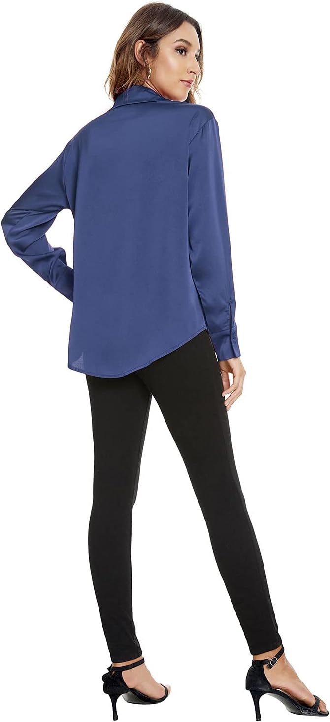 Atnlewhi Damen Bluse Langarm Knöpfen Satin Seide Hemden Basic Kent Kragen Arbeit Büro Formelle Casua