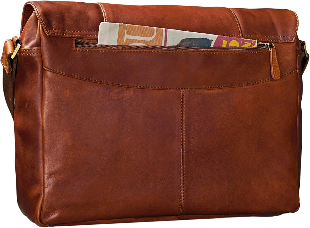 STILORD 'Erik' Vintage Schultertasche Leder braun 15,6 Zoll Notebooktasche Umhängetasche Herren und
